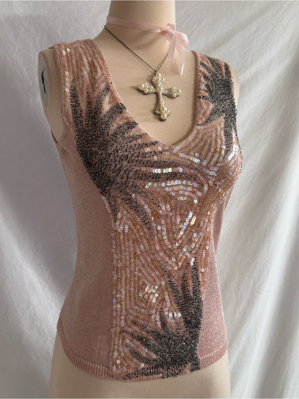 Vintage Metallic Pink Beaded Top - Picture 4 of 7